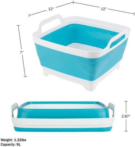 Wakeman Collapsible Wash Basin - 9L Portable Sink with Drain - Plastic Tub Dish Pan for Camping, Handwashing Laundry, or Dishes Outdoors (Gray) in Saudi Arabia