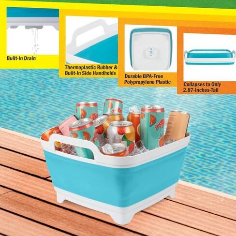 Wakeman Collapsible Wash Basin - 9L Portable Sink with Drain - Plastic Tub Dish Pan for Camping, Handwashing Laundry, or Dishes Outdoors (Gray) in Saudi Arabia