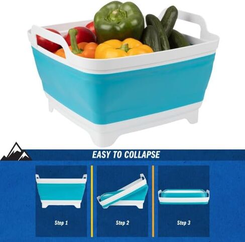 Wakeman Collapsible Wash Basin - 9L Portable Sink with Drain - Plastic Tub Dish Pan for Camping, Handwashing Laundry, or Dishes Outdoors (Gray) in Saudi Arabia