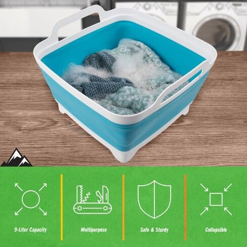 Wakeman Collapsible Wash Basin - 9L Portable Sink with Drain - Plastic Tub Dish Pan for Camping, Handwashing Laundry, or Dishes Outdoors (Gray) in Saudi Arabia