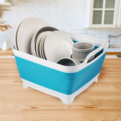 Wakeman Collapsible Wash Basin - 9L Portable Sink with Drain - Plastic Tub Dish Pan for Camping, Handwashing Laundry, or Dishes Outdoors (Gray) in Saudi Arabia