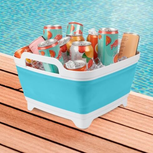 Wakeman Collapsible Wash Basin - 9L Portable Sink with Drain - Plastic Tub Dish Pan for Camping, Handwashing Laundry, or Dishes Outdoors (Gray) in Saudi Arabia