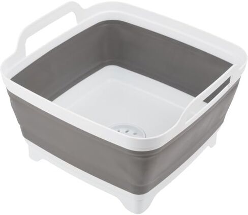 Wakeman Collapsible Wash Basin - 9L Portable Sink with Drain - Plastic Tub Dish Pan for Camping, Handwashing Laundry, or Dishes Outdoors (Gray) in Saudi Arabia