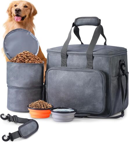 Dog Travel Bag, Leather Travel Pet Bag Set for Dog and Cat, Airline Approved Tote Organizer with Multi-Function Pockets, 2 Food Storage Containers, 2 Collapsible Bowls, Weekend Bag Luggage in Saudi Arabia