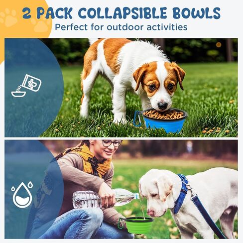 Collapsible Dog Bowls, 2 Pack Portable Travel Dog Bowls, Foldable Dog Water Bowl for Dogs Cats, Pet Feeding Watering Dish with Carabiner, Food Grade Silicone BPA Free(Pink+Orange, Small) in Saudi Arabia