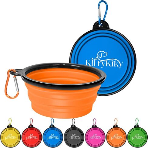 Collapsible Dog Bowls, 2 Pack Portable Travel Dog Bowls, Foldable Dog Water Bowl for Dogs Cats, Pet Feeding Watering Dish with Carabiner, Food Grade Silicone BPA Free(Pink+Orange, Small) in Saudi Arabia