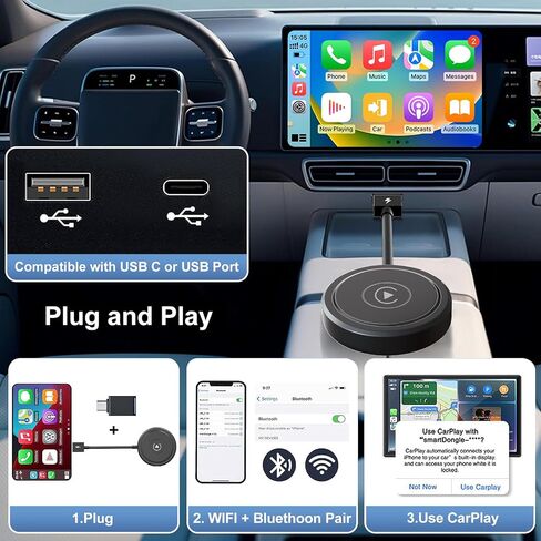 محول Carplay اللاسلكي، 2024 يحول محول CarPlay السلكي إلى لاسلكي لأجهزة iPhone، Mini CarPlay Wireless Plug & Play Dongle للسيارات من 2016 ولأجهزة Apple iPhone iOS 10+ in Saudi Arabia