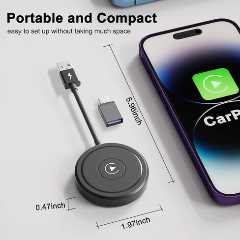 محول Carplay اللاسلكي، 2024 يحول محول CarPlay السلكي إلى لاسلكي لأجهزة iPhone، Mini CarPlay Wireless Plug & Play Dongle للسيارات من 2016 ولأجهزة Apple iPhone iOS 10+ in Saudi Arabia