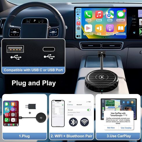 Wireless Carplay Adapter, 2024 Converts Wired to Wireless CarPlay Adapter for iPhone, Mini CarPlay Wireless Adapter Plug & Play Dongle for Cars from 2016 & for Apple iPhone iOS 10+ in Saudi Arabia
