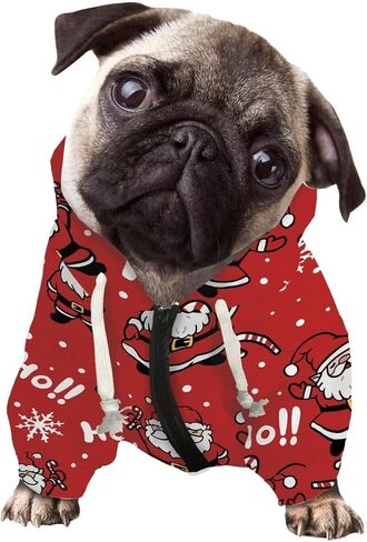 Howilath Cute Santa Claus Dog Hoodie Sweater for Small Medium Dogs Christmas Zipper Sweatshirt with Hat Tracksuits Pet Clothing - M in Saudi Arabia