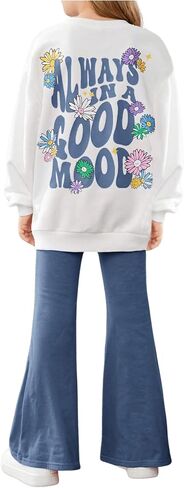 SweatyRocks Girl's 2 Piece Outfits Letter Graphic Drop Shoulder Sweatshirt and Flared Pants Set in Saudi Arabia