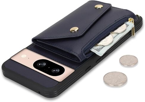 for Google Pixel 8 Case with Card Holder and Strap - Zipper Pocket,Crossbody Lanyard Strap,Credit Card Holder,Cute Phone Wallet Case for Women(Dark Blue) in Saudi Arabia