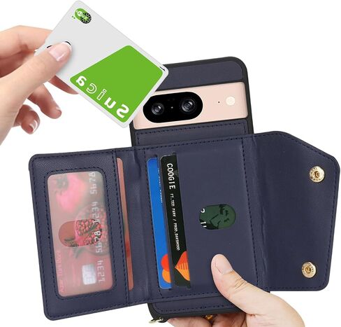 for Google Pixel 8 Case with Card Holder and Strap - Zipper Pocket,Crossbody Lanyard Strap,Credit Card Holder,Cute Phone Wallet Case for Women(Dark Blue) in Saudi Arabia
