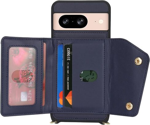 for Google Pixel 8 Case with Card Holder and Strap - Zipper Pocket,Crossbody Lanyard Strap,Credit Card Holder,Cute Phone Wallet Case for Women(Dark Blue) in Saudi Arabia