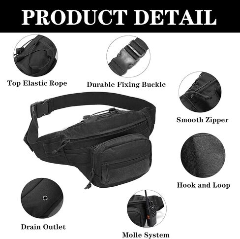 حقيبة فاني تكتيكية للرجال، حقيبة حمل مخفية، حقيبة خصر متعددة الجيوب للتنزه في الهواء الطلق وتسلق الصيد in Kuwait