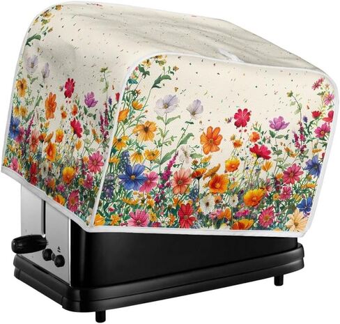 Colorful Flower Bushes Toaster Cover 2|4 Slice, Cartoon Daisy Dahlia Kitchen Small Appliance Cover Watercolor Pastoral Style Dust and Fingerprint Protection, Machine Washable -S in Saudi Arabia