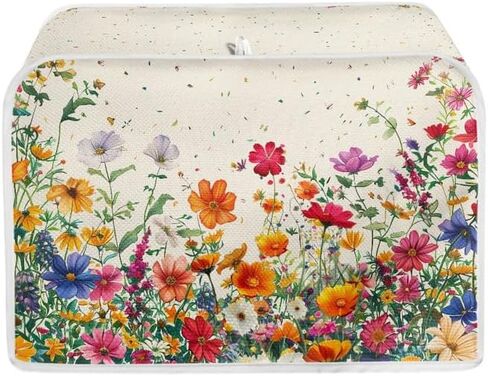 Colorful Flower Bushes Toaster Cover 2|4 Slice, Cartoon Daisy Dahlia Kitchen Small Appliance Cover Watercolor Pastoral Style Dust and Fingerprint Protection, Machine Washable -S in Saudi Arabia