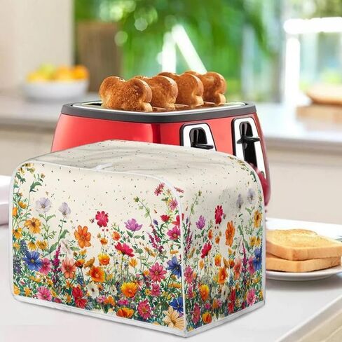 Colorful Flower Bushes Toaster Cover 2|4 Slice, Cartoon Daisy Dahlia Kitchen Small Appliance Cover Watercolor Pastoral Style Dust and Fingerprint Protection, Machine Washable -S in Saudi Arabia