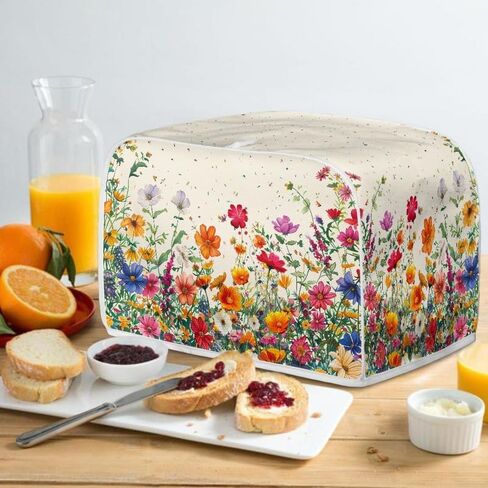 Colorful Flower Bushes Toaster Cover 2|4 Slice, Cartoon Daisy Dahlia Kitchen Small Appliance Cover Watercolor Pastoral Style Dust and Fingerprint Protection, Machine Washable -S in Saudi Arabia