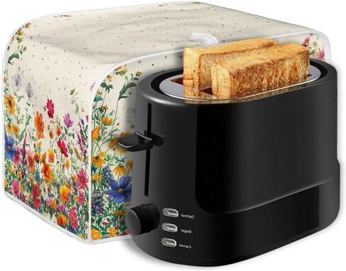 Colorful Flower Bushes Toaster Cover 2|4 Slice, Cartoon Daisy Dahlia Kitchen Small Appliance Cover Watercolor Pastoral Style Dust and Fingerprint Protection, Machine Washable -S in Saudi Arabia