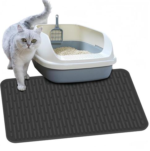 Silicone Cat Litter Mat, 24" X 15" Kitty Litter Trapping Mat, Waterproof Litter Box Mat for Floor, No-Slip Litter Catcher Mat with Internal Grooves and Protrusions (Dark Gray) in Saudi Arabia