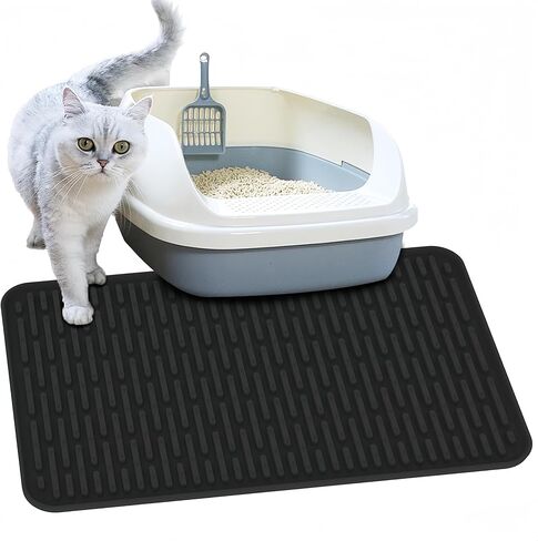Silicone Cat Litter Mat, 24" X 15" Kitty Litter Trapping Mat, Waterproof Litter Box Mat for Floor, No-Slip Litter Catcher Mat with Internal Grooves and Protrusions (Dark Gray) in Saudi Arabia