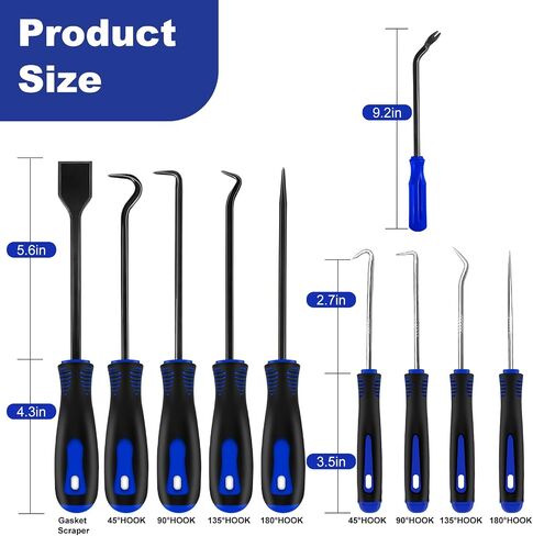 17 PCS Long Pick Set Hook and Pick Set Hose Pick O-Ring Pick with Metal Scraper Magnetic Telescoping Tool Car Trim Removal Tool Automotive Kit (Blue-17PCS) in Kuwait
