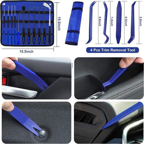 17 PCS Long Pick Set Hook and Pick Set Hose Pick O-Ring Pick with Metal Scraper Magnetic Telescoping Tool Car Trim Removal Tool Automotive Kit (Blue-17PCS) in Kuwait