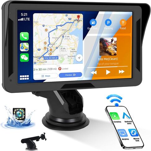شاشة Carplay لاسلكية للسيارة، شاشة لمس عالية الدقة مقاس 7 بوصات، أجهزة استقبال صوت راديو السيارة المحمولة، شاشة تلقائية Android لاسلكية مع Apple Airplay/وصلة مرآة/بلوتوث/FM/AUX/GPS/كاميرا احتياطية لجميع المركبات in Saudi Arabia