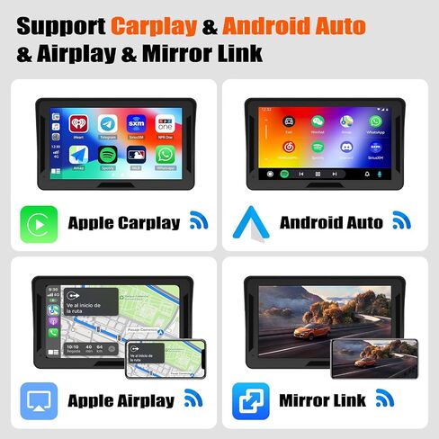 شاشة Carplay لاسلكية للسيارة، شاشة لمس عالية الدقة مقاس 7 بوصات، أجهزة استقبال صوت راديو السيارة المحمولة، شاشة تلقائية Android لاسلكية مع Apple Airplay/وصلة مرآة/بلوتوث/FM/AUX/GPS/كاميرا احتياطية لجميع المركبات in Saudi Arabia