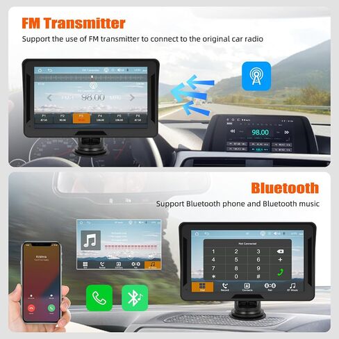 شاشة Carplay لاسلكية للسيارة، شاشة لمس عالية الدقة مقاس 7 بوصات، أجهزة استقبال صوت راديو السيارة المحمولة، شاشة تلقائية Android لاسلكية مع Apple Airplay/وصلة مرآة/بلوتوث/FM/AUX/GPS/كاميرا احتياطية لجميع المركبات in Saudi Arabia