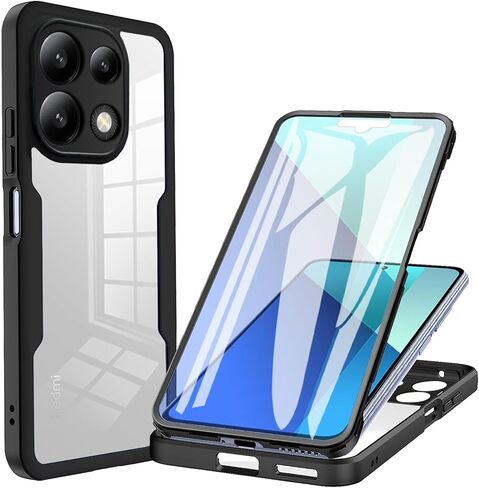360°All-Inclusive Case for Xiaomi Redmi Note 13 4G (Not 5G), [Built in Screen Protector] Dual Layer Full Body Shockproof Dustproof Clear Phone Case for Xiaomi Redmi Note 13 4G QB-Black in Saudi Arabia