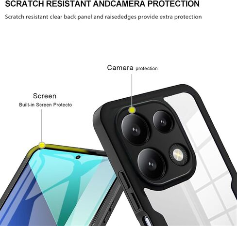 360°All-Inclusive Case for Xiaomi Redmi Note 13 4G (Not 5G), [Built in Screen Protector] Dual Layer Full Body Shockproof Dustproof Clear Phone Case for Xiaomi Redmi Note 13 4G QB-Black in Saudi Arabia