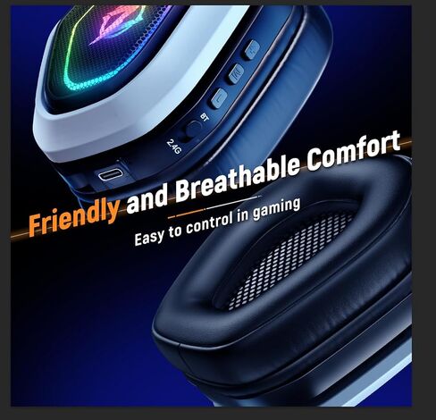 2.4GHz Wireless Gaming Headset with Microphone, 2.4G USB & Type C Transmitter - 30h Battery Life - RGB Lighting Gaming Headphones for PS5, PS4, PC, Phone in Saudi Arabia