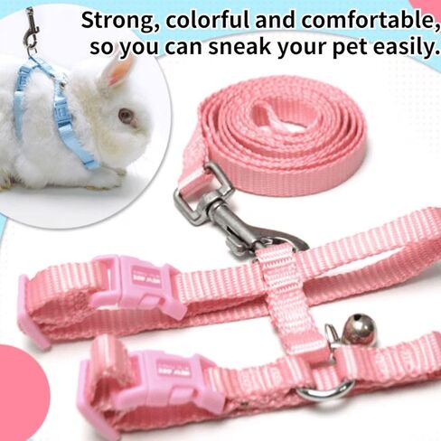 Rabbit Bunny Harness with Leash Adjustable Soft Nylon Harness Rabbit Vest Harness Lead Leash Pink Blue Lead Leash All Season for Small Animals (Pink,S) in Saudi Arabia