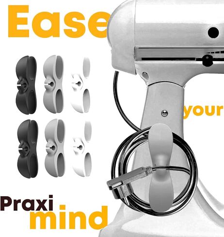 PRAXI White Grey Black Cord Organizers for Appliances - Upgraded Cord Holder Stick On - 6 Cord Kepper with 12 3M Adhesives - Rubber Cord Wrapper for Appliances Mixers, Coffee Maker, Chargers, and more in Saudi Arabia