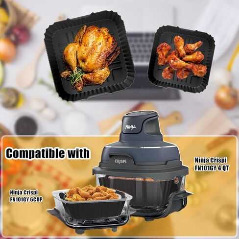 2pcs Silicone Air Fryer Liners for Ninja Crispi Glass Air Fryer FN101GY 4 & 6 QT, Reusable Airfryer Basket Liners for Ninja, Large & Small Silicone Trays for Oven Microwave Kitchen Accessories in Saudi Arabia