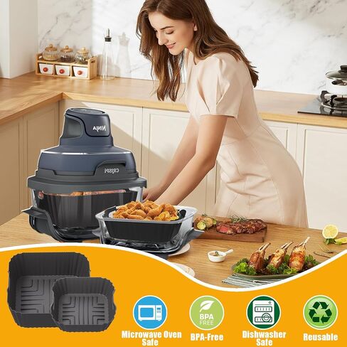 2pcs Silicone Air Fryer Liners for Ninja Crispi Glass Air Fryer FN101GY 4 & 6 QT, Reusable Airfryer Basket Liners for Ninja, Large & Small Silicone Trays for Oven Microwave Kitchen Accessories in Saudi Arabia