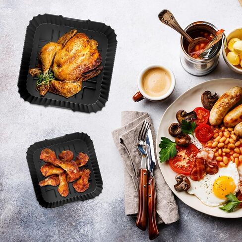 2pcs Silicone Air Fryer Liners for Ninja Crispi Glass Air Fryer FN101GY 4 & 6 QT, Reusable Airfryer Basket Liners for Ninja, Large & Small Silicone Trays for Oven Microwave Kitchen Accessories in Saudi Arabia