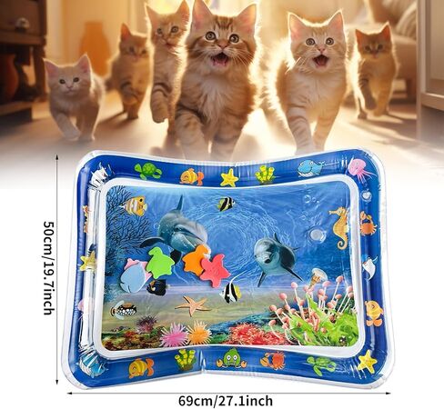 سجادة اللعب الحسية المائية للقطط، سجادة لعب تبريد الحيوانات الأليفة، 2024 حصيرة حسية مائية سميكة جديدة للحيوانات الأليفة، سجادة لعب مائية مع سمكة للعب مريح ورائع للحيوانات الأليفة 27.1 × 19.7 بوصة in Kuwait