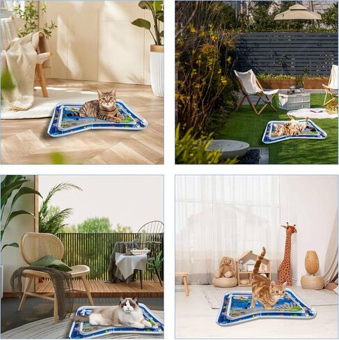 سجادة اللعب الحسية المائية للقطط، سجادة لعب تبريد الحيوانات الأليفة، 2024 حصيرة حسية مائية سميكة جديدة للحيوانات الأليفة، سجادة لعب مائية مع سمكة للعب مريح ورائع للحيوانات الأليفة 27.1 × 19.7 بوصة in Kuwait