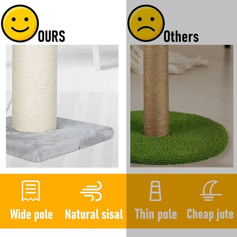Dimaka Large Heavy Cat Scratching Post for Cats with 6" Wide Elevated Top Stand, Cat Tree Scratcher, 4.5" Dia. Big Sisal Rope Pole with 3 Teasing Balls, Extra Heavy Thick Stable Base (Grey) in Saudi Arabia