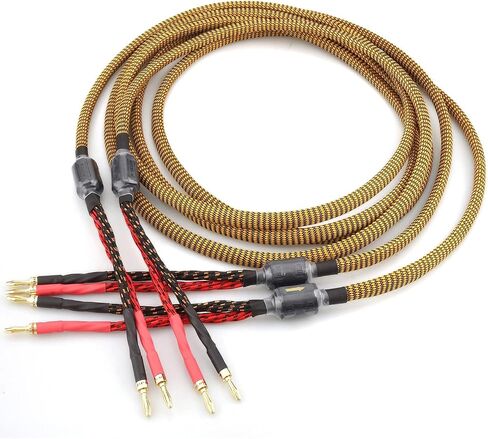 Tertullus HiFi OFC Audiophile Speaker Cable, Nylon Braid Gold Plated Banana Plug Cable,with 8 Banana Plugs,(10ft 3m) in Saudi Arabia