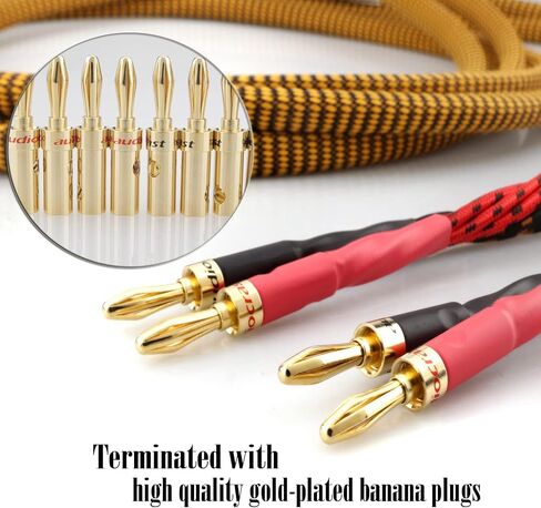 Tertullus HiFi OFC Audiophile Speaker Cable, Nylon Braid Gold Plated Banana Plug Cable,with 8 Banana Plugs,(10ft 3m) in Saudi Arabia