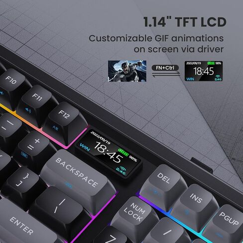 L98 Wireless Mechanical Keyboard with 1.14" TFT LCD, Hot-swappable RGB Keyboard with Gateron G Yellow Pro Switches, Bluetooth/2.4G/Wired, Gasket Mount, PBT Keycaps, Charcoal Gray in Saudi Arabia