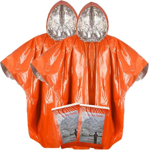 2024 Thickened Emergency Rain Poncho with Mylar Blanket Liner, Heavy Duty Thermal Poncho Survival Blankets for Adult, Reusable Survival Ponchos Survival Gear, Camping, Hiking, Outdoor in Saudi Arabia