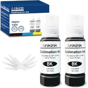 Ankink 200ML Black Sublimation Ink Autofill Bottles Refill for Epson Ecotank ET-2800 ET-2803 ET-2850 ET-2720 ET-2760 ET-4800 ET-15000 ET-2400 ET-3760 ET-4760 Heat Press Transfer on Mugs T-Shirts