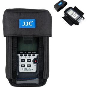 JJC H4n Protective Carrying Storage Pouch Case Bag for Zoom H4n Pro All Black & Tascam DR-40 Handy Portable Recorder replaces Zoom PCH-4n Case, with Clear Visible Front Face Cover Protector