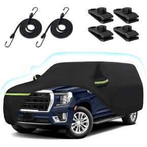 6 Layers Car Cover for Hummer H2 SUV 2002-2009, 210T Waterproof Sun Rain UV Dust Snow Protection Outdoor H2 Full Car Cover with Windproof Gust Strap and Zipper Door-Black