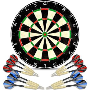LinkVisions Dartboard with Staple-Free Bullseye, 18g Steel Tip Darts Set,12 Steel Tip Darts 18g, Dartboard Mounting Kits Included